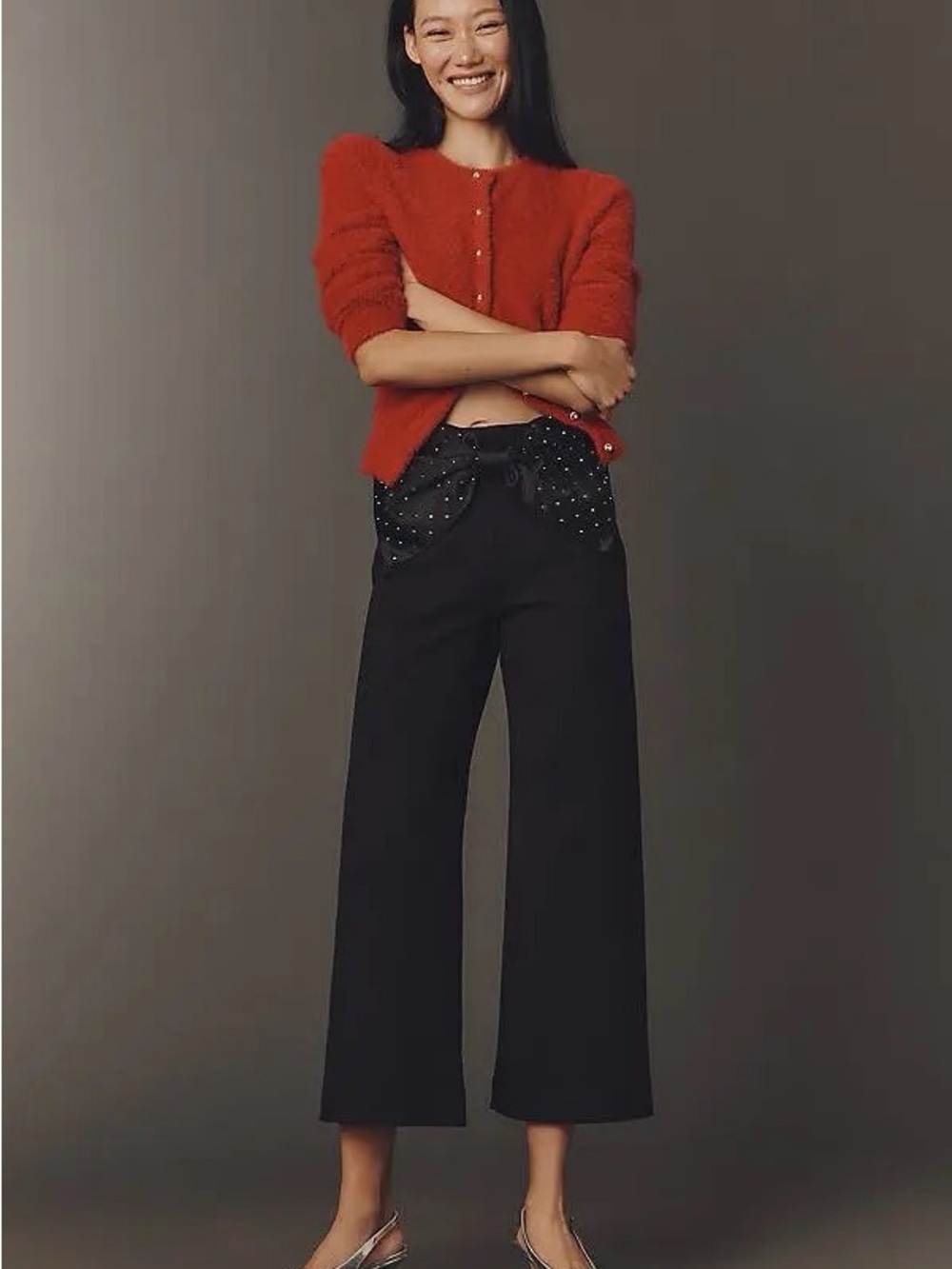 Maeve By Anthropologie The Colette Crop Bow Waist Sparkle Pants Sz 27 NWT